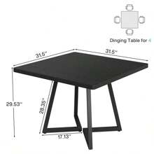 Tribesigns Square Dining Table For 4, 31.5" Industrial Dinner Table With Metal Base, Wood Kitchen Table For Dining Room, Small Space, Apartment - Black - View 6