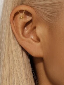 1PC 925 Sterling Silver Butterflies Flowers Chain Stars Flat Back Cartilage Tassel Helix Piercing Fine Jewelry For Daily Wear Wedding Party Engagement Anniversary Valentine's Day - Gold - View 3