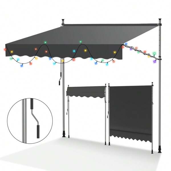 Lospitch Tenda da sole a morsetto per balcone senza foratura, tenda da sole per balcone con manovella, regolabile in altezza, tenda da sole a morsetto resistente ai raggi UV e impermeabile per terrazza balcone