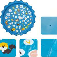 HUHUJIA Extra-Large 39" Splash Pad & Kiddie Pool - Colorful Alphabet & Animal Spray Toys, Durable PVC, Ideal For Ages 3-5, Portable Summer Fun For Backyard & Lawn, Cartoon Spray Mat, Educational Toys, Letter Learning, Summer Play, Backyard Fun, Lawn Play - Blue - View 10