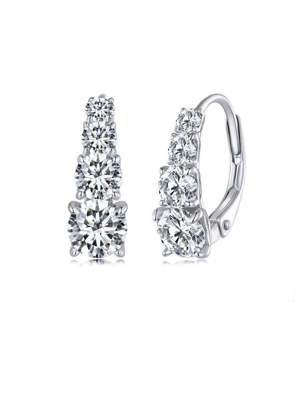 1 coppia di orecchini a cerchio pendenti in argento sterling 925 con zirconi cubici scintillanti rotondi, gioielli di lusso per matrimoni, fidanzamenti e feste per le donne