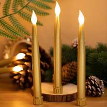 1-12 Pcs Gold Candles, Flameless Candles Flickering, Led Taper Candles Battery Powered, Led Candles Flickering, Flameless Taper Candles, Fake Candles For Wedding Decor, Home, Party, Room, Christmas Decorations, Thanksgiving Decorations, Halloween Decor