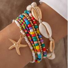 1 Set New Ocean Series Design Versatile 5-Star Braided Shell Beaded Chain Jewelry Set For Women
