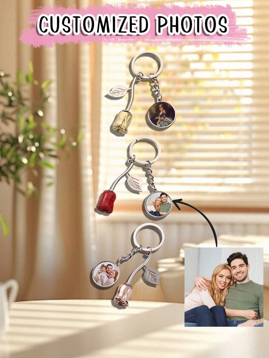 1 Rose Shaped Circular Heat Transfer Keychain, Keeping Love Always By ...