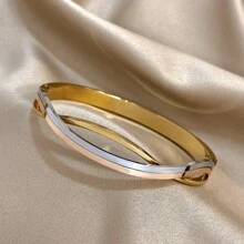 1 件多色双面手链简约不锈钢手镯适合日常派对珠宝生日圣诞节情人节礼物