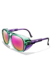 TAMWY 复古飞行员时尚眼镜，音乐节派对时尚配饰，朋克风格配饰 - 彩色 - 查看 10