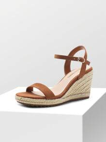 Women's Open Toe Espadrilles Wedge Sandals  With Adjustable Buckle Ankle Strap And Soft Footbed Vacation Shopping Summer Dressy Sandals - màu nâu - Xem 1