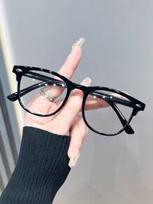 1pc Fashionable Square Frame Beige Nail Men's And Women's Black Classic All-Match Glasses