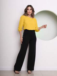 Women's Blouse Tailored Simplicity Elegant Social Basic Crepe 3/4 Sleeve Princess Tamires - 黃色 - 查看 4