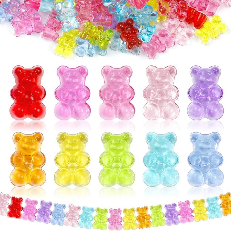 Wipaka 200pcs Clear Acrylic Bear Beads, Mixed Color Gummy Bear Beads For Bracelet, Necklace, And DIY Crafts, Cute Bear Charms For Jewelry Making - Bear Beads - View 1