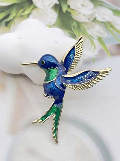 1pc Luxury Green Rhinestone Bird Brooch Pin, Suitable For Daily Wear By Both Men And Women