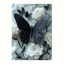 Fashion Black Butterfly And White Flower Canvas Art - Wooden Frame Canvas Painting 1 Piece (3) Thickness 2.25cm / 0.9inch , Home Gift Decoration, Room Decoration Aesthetics, Wall Decoration Art, Perfect Gift, Autumn Winter Wall Decoration, Living Room Decoration, Bedroom Decoration, Kitchen Decoration, Entrance Decoration, Bathroom Decoration, Direct Wall Painting, High-Quality Wall Painting Poster