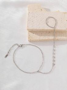 MONALLY 1pc Fashionable Stainless Steel Jewelry Silver Heart Anklet Women's Finger Foot Chains Accessory Gift For Summer Vacation Travel Beach Party Daily Wear