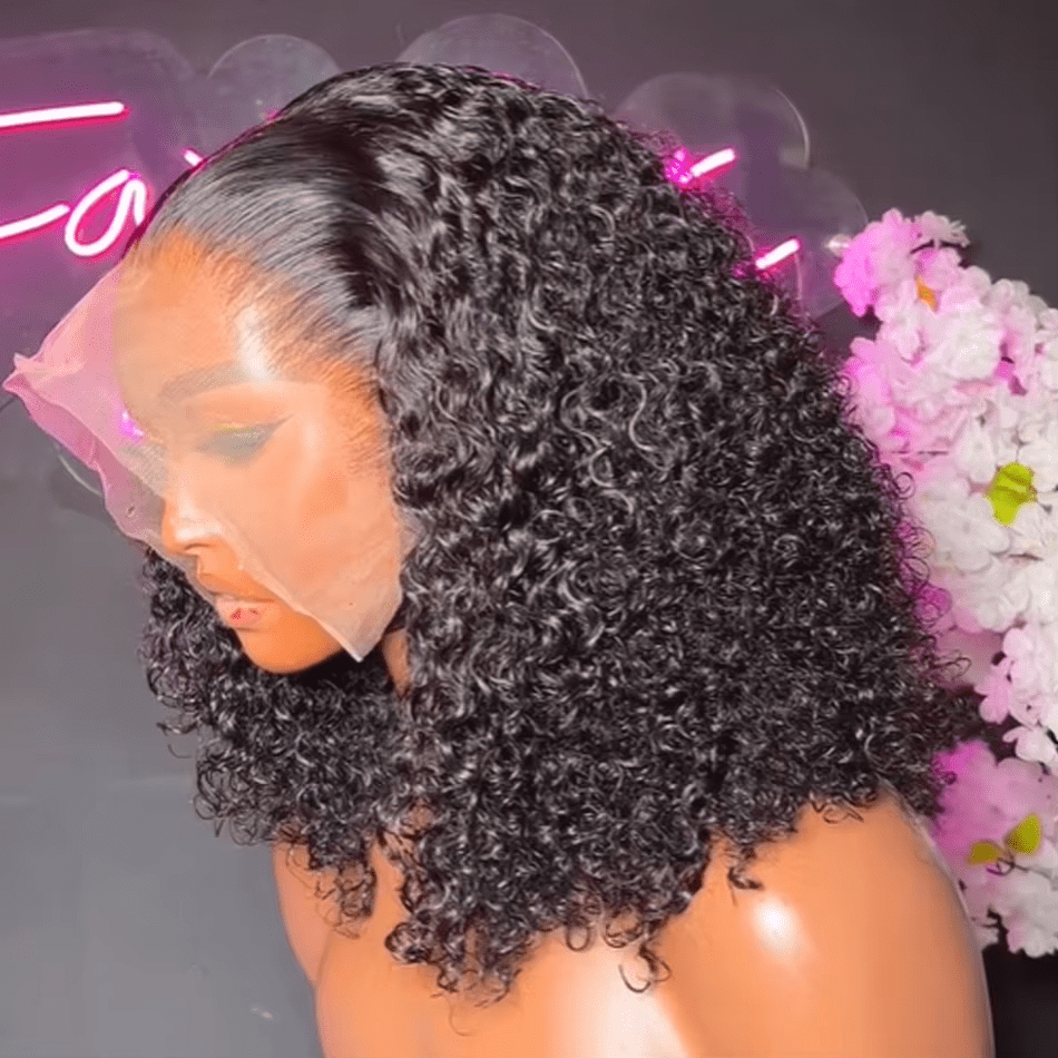 HJ WEAVE BEAUTY Perruques Lace Front Wigs 13x4 en cheveux humains, coupe courte brésilienne ondulée, couleur noire et chocolat, pour femmes, avec naissance de cheveux pré-épilée et cheveux de bébé, densité 180