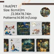 1 Roll 2M PET Tape Set Stickers For Journaling And Scrapbooking,Encounter Under The Night Sky Theme,People Character Clear Transparent Decorative Tape For Crafts, Junk Journal Supplies,Phone, Cards Back To School