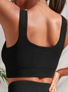 Women's Fitness Gym Set With Top And Wide-Waisted Shorts In Ribbed Knit - màu đen - Xem 5