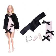 Short Slim Fit Solid Color Sweater With A Beautiful Bow On Top, Playful And Gentle. Wearing A Loose Plush Jacket, It Is Soft And Warm. Put On The White Shoes Again, Sweet Yet With A Winter Atmosphere, Perfect For Daily Shopping Or Dating. Suitable For 11.5-Inch Dolls (Excluding Dolls)
