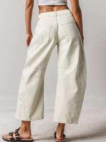 Women's Baggy Boyfriend Jeans Vintage Wide Leg Mid Rise Barrel Denim Ankle Pants - trắng - Xem 4