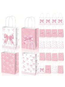 2/8PCS Chic Pink Bow Party Favor Bags, Elegant Paper Gift Bags, Unique Double-Sided Design, Perfect For Weddings, Teen Parties, Birthdays, Mother's Day Gift Packaging Bags And Celebrations
