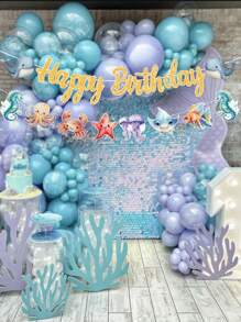 1件海洋主题生日快乐横幅，闪光拉旗，生日派对装饰，海洋风格生日快乐纸质横幅，派对悬挂装饰，生日派对房间背景墙装饰，派对墙面背景用品 - 海洋動物 - 查看 3