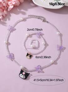 Sanrio 3 pièces/Set Collier, Bracelet & Bague Parés de Perles avec Personnages SanRio