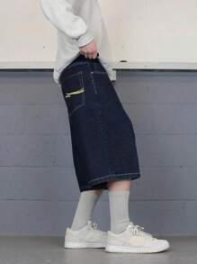 男士复古口袋休闲牛仔七分裤，百搭及膝短裤