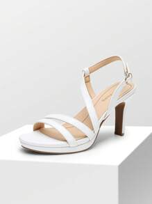 Women Elegant Multiple Strap High Heeled Sandals Open Toe Comfortable Dressy Shoes With Adjustable Ankle Strap For Wedding Party Prom - 白色 - 查看 1