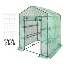 Walk-In/Pop Up Green House, 4.6 X 2.4 X 6.7/4.6 X 4.6 X 6.6/8.7x6x7.6/15 X 6.5 X 7ft, Greenhouse With Shelves, High Strength PE Cover With Doors, Windows And Steel Frame, Set Up In Minutes, For Planting And Storage,Green/White - 4.6 x 4.6 x 6.6 ft - 查看 8