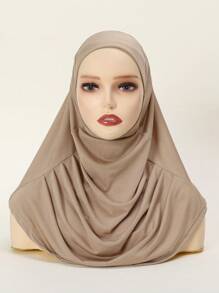 1pc Women Casual Soft Solid Muslim Prayer Pleated Headscarf, Headscarf, Inner Cap Pullover Hijab, Elastic & Versatile For Abaya