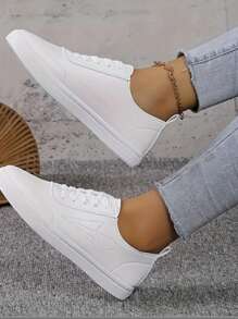 Women's White Sneakers, Casual Sporty Shoes, Comfortable Lightweight Flat Versatile Footwear - White - View 14