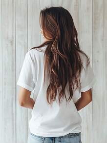 1pc Women'S Faith-Inspired Virgin Mary "Pray For Us" Graphic Print T-Shirt, Casual Crew Neck Short Sleeve Top, Polyester Knit Fabric, Regular Length - Summer & Spring Fashion - trắng - Xem 2