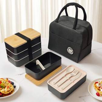 1 Set Bento Lunch Box With Insulated Bag, Lunch Bag For Women, Japanese Bento Box, Adult Lunch Container, Snack Storage, Reusable, Multi-Layer Food Storage Box, Suitable For School, Work, Outdoor, Picnic, Easy To Clean And Carry, Space-Saving Thermal Lunch Box