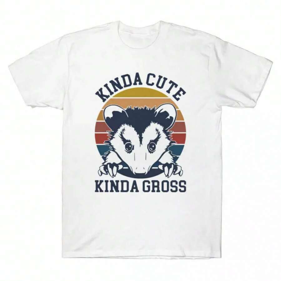 Rat Kinda Cute Kinda Gross Funny Vintage Men's T Shirt Graphic Short Sleeve Tee - White - View 1