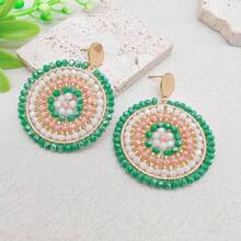 Pendientes de moda de estilo bohemio hechos a mano con diseño circular, pendientes de botón de acero inoxidable adecuados para uso diario o de fiesta de las mujeres