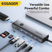 ESSAGER 7 In 1 Type C Hub 100W 4K HDM Screen Mirror Card Reader USB 3.0 Compatible With Ios Adapter
