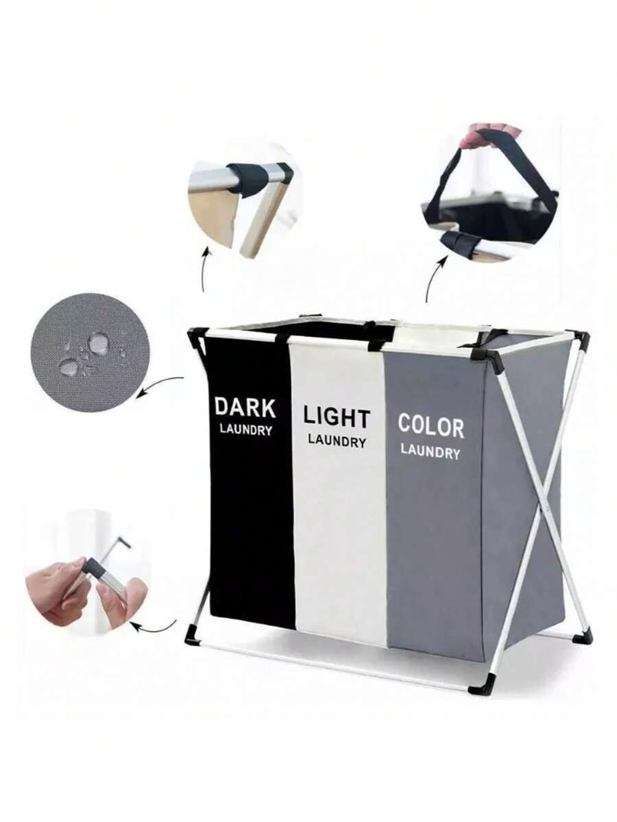 Cesto Ropa Sucia Plegable, con 3 Compartimentos, 120L Multifunción Cestos para Lavandería Organizadores de Ropa Sucia Clasificador de Cestas 68x38x60cm para Lavar y Separar la Ropa - Multicolor - Ver 1