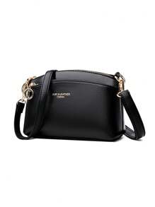 Vintage Litchi Embossed Crossbody Bag, Retro PU Leather Shoulder Bag, Women Versatile Handbag/Wallet - Black - View 4