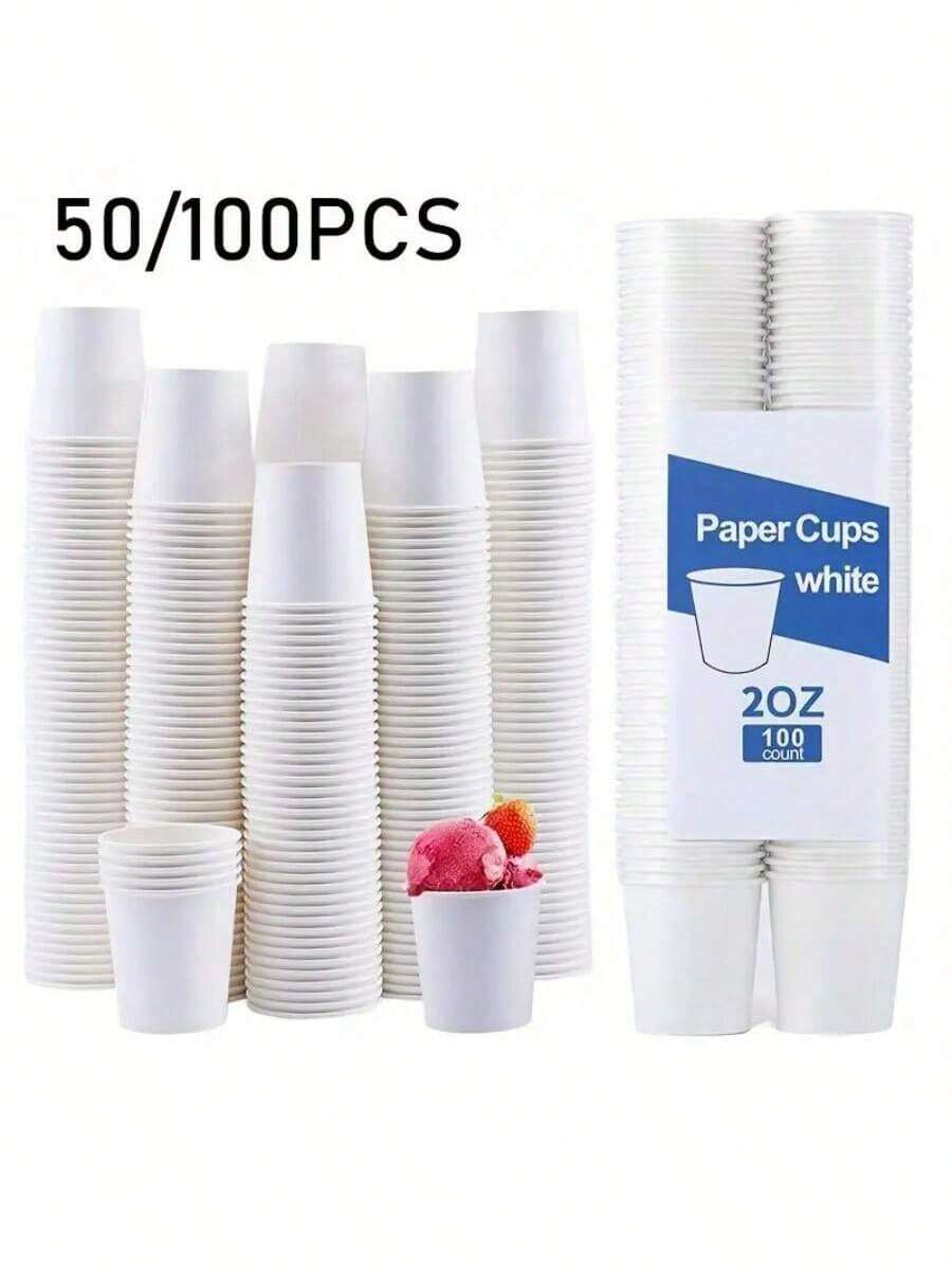 50/100pcs Mini Paper Cups - Ideal For Sampling At Supermarkets, Mouthwash, Fruit Snacks And Party Drinks - High Quality, Snack Cups, Birthday, Christmas, Hotels