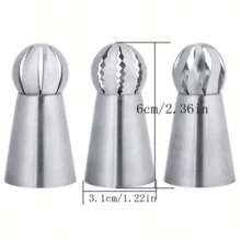 3pcs Stainless Steel Sphere Ball Russian Icing Piping Nozzles Tips Cake Decor Pastry Cupcake Set - White - View 5