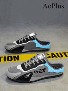 AoPlus Men's Semi - Slip On Casual Sports Shoes, Brand - New Design. The Breathable Mesh Upper, Thin Sole, Stylish And Simple Appearance, Cool And Breathable Features, And Comfortable Inner Lining Make Them Suitable For Daily Casual Wear. - Màu xanh lam - Xem 4