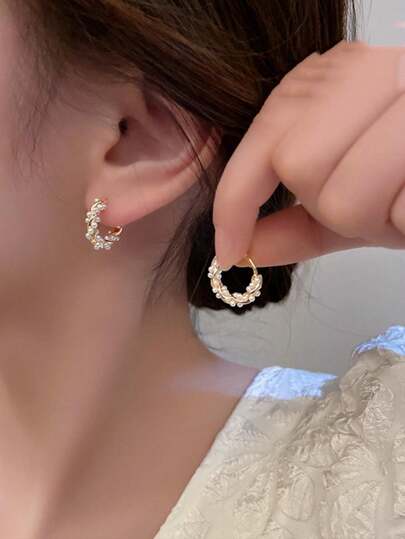1pair Copper Alloy Luxurious Chic Circle & Faux Pearl Earrings For Women