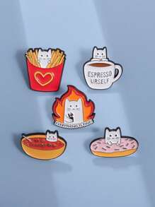 1 pieza Broche de metal con forma de papas fritas, donut o gato de la serie de alimentos con diseños de dibujos animados, versátil para ropa, uso diario o para eventos