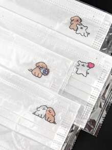 10pcs Minimalist Puppy Line Pattern Disposable 3-Ply Face Masks, Cute Cartoon Design, Individual Packaging - Multicolor - View 2