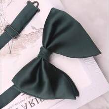 1 件聚酯纤维大号角预系领结经典配色黑色、酒红色、白色和海军蓝婚礼套装配件高端时尚礼品的理想选择 - 墨綠色 - 查看 1