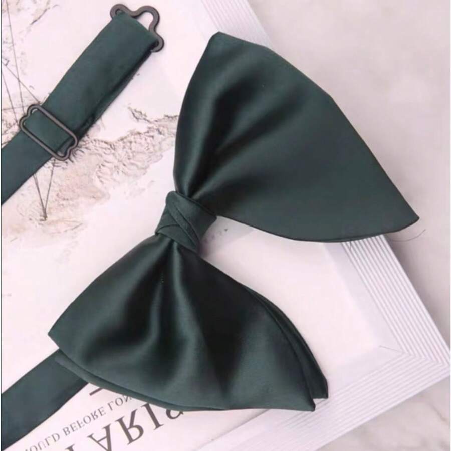 1 件聚酯纤维大号角预系领结经典配色黑色、酒红色、白色和海军蓝婚礼套装配件高端时尚礼品的理想选择 - 墨綠色 - 查看 1