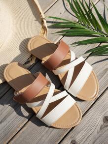 WRCVS White Women Sandals, Solid Color Strap Youth Style Thong Sexy Sandals, Lightweight Flat Casual Shoes, Hook And Loop Closure, Suitable For Party, Beach