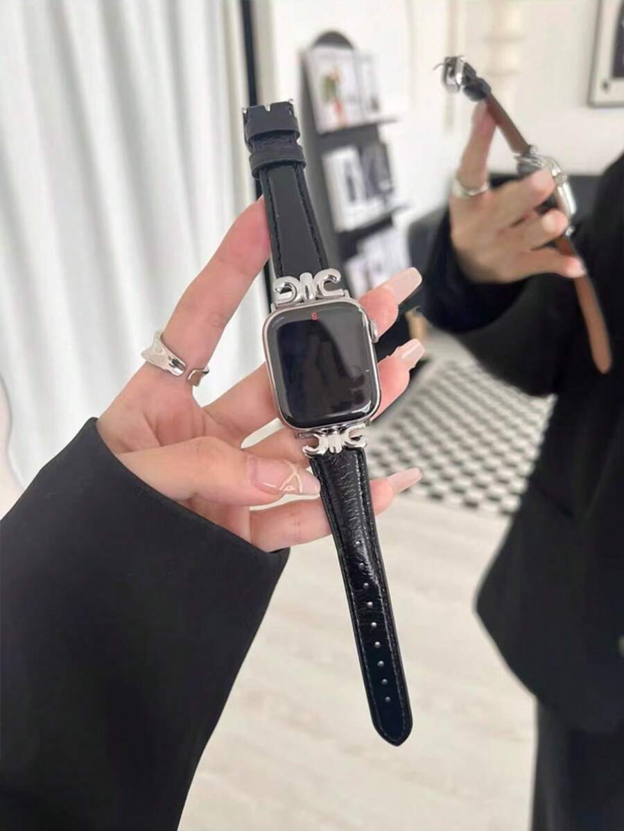 1pc Leather Loop Compatible Band Women 38mm 40mm 41mm 42mm 44mm 45mm 46mm 49mm Series 10/9/8/7/6/5/4/3/2/1 SE Ultra - Black - View 1