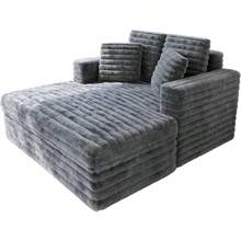 53 Inch Oversized Chaise Lounge, Upholstered Sofa Bed With Throw Pillows And Armrests, Sleeper Chair- Comfy Chair Bed For Living Room, Grey - 灰色 - 查看 7