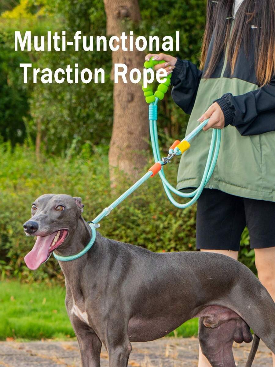 Pet Leash Riot Control Nylon Hand Sewn Leather P Leash Longer & Thicker Dopamine Color Fashion Leash Double Hook Model - Multicolor - View 1