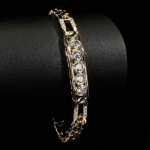 1 pieza Brazalete clásico minimalista con circonita cúbica sintética brillante, accesorio de uso diario elegante de alta gama